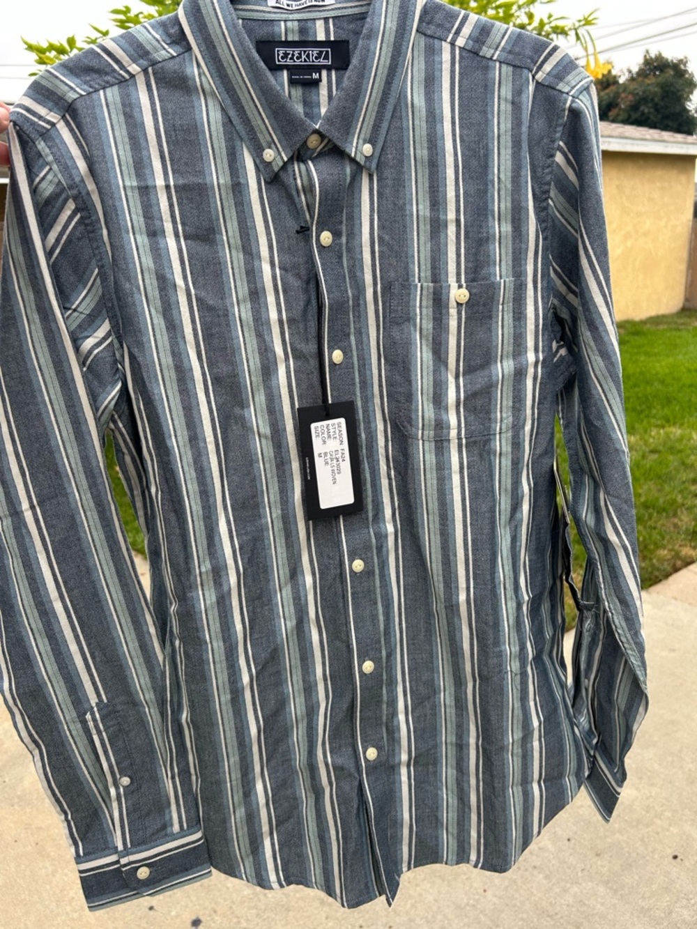 Ezekiel Men's Striped Button-Down Shirt in Blue and White